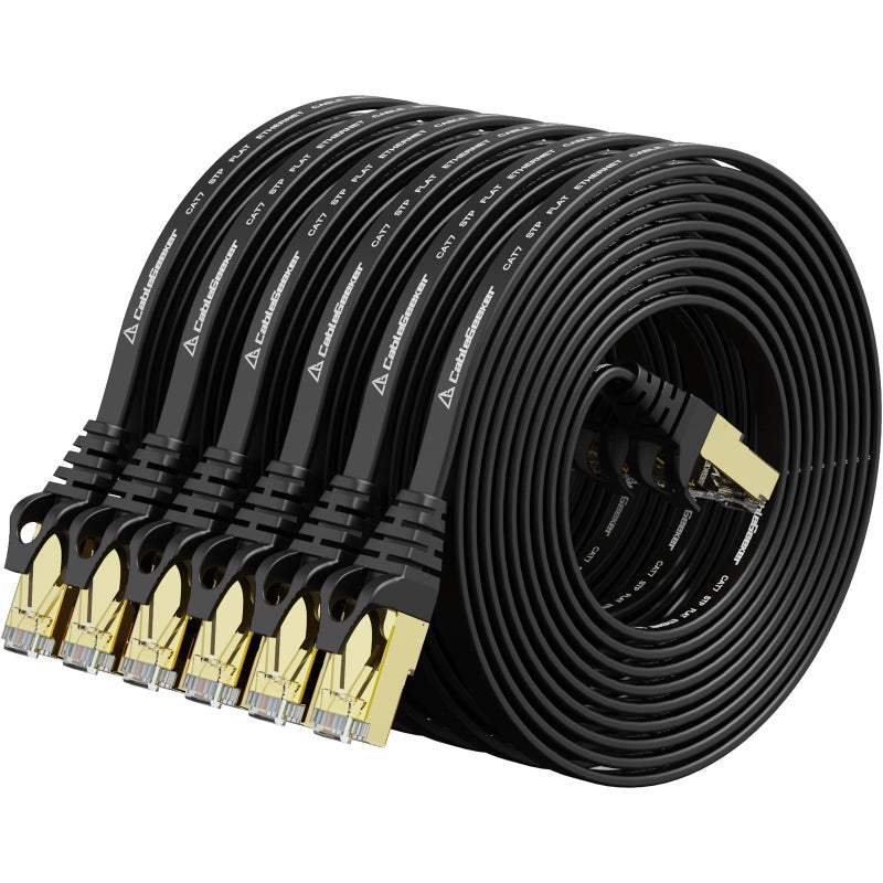 CableGeeker Cat 7 Ethernet Cable 10ft 6 Pack Shielded,Flat Ethernet Patch Cables - High Speed Internet Cable for Modem, Router, LAN, Computer - Compatible with Cat 5e,Cat 6 Network - Black - Image 1